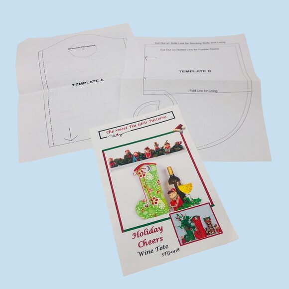 The Sweet Tea Girls Patterns Holiday Cheers Wine Tote Sewing Pattern Uncut - Picture 4 of 5